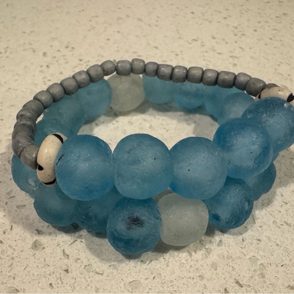 Handmade Light Blue Beaded Bracelet Set - Picture 3 of 4